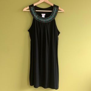 Dotti knee length swimsuit cover-up with emerald green and silver bead detail.